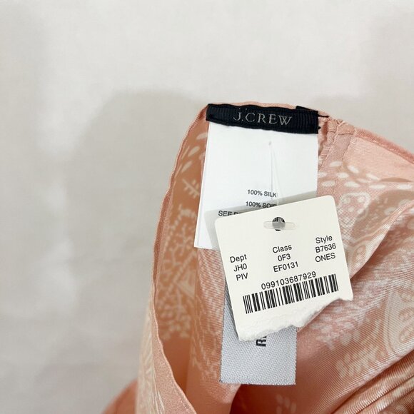 NEW J. Crew Light Pink & White Bandana Print Silk Infinity Scarf - Picture 5 of 5